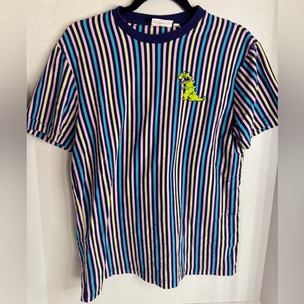 Nikelodeon Rugrats Reptar Embroidered Striped Shirt Unisex M 90s Retro Y2K Tee